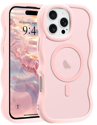 Pepmune Cover per iPhone 16 Pro Max Compatibile con MagSafe, Rosa | Cornice Ondulata Forma Magnetica Custodia. Traslucida Opaca Protettiva Sottile Antiurto Case per Donne Ragazze.