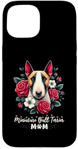 Custodia per iPhone 15 Roses Flowers Miniature Bull Terrier Dad Mini Bull