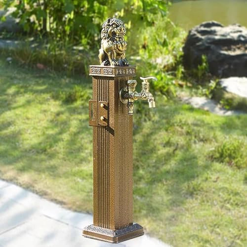 MDDKOP Fontana a Colonna da Giardino - con Pistola a Spruzzo D'Acqua 10m - Colonna D'Acqua da Giardino con Rubinetto 2 Prese D'Acqua Per Esterno Casa Giardino Fontana Rettangolare Light In Metallo(Bro