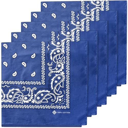 ZENO Königsblau Bandana – 100% Baumwolle & Natürliche Fasern – Blau Halstuch Ohne Polyester – Hochwertig, Weich, Langlebig & Waschmaschinenfest – Bandana Herren & Damen – Unisex & Kinder - 5 Pack