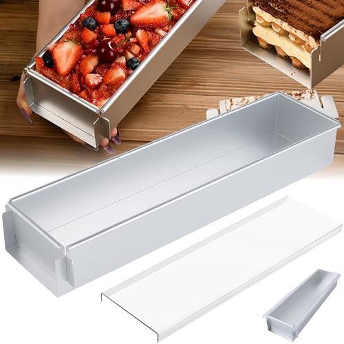 Runspich Moule à gâteau rectangulaire long en alliage d'aluminium avec cadre amovible pour cheesecake, mousse, brownies, couvercle en acrylique inclus