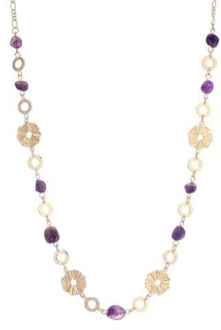 Dazylleco Collana Donna Oro a Catena Lunga Collana Lunghe Boho con Perline di Pietre Naturali Irregolare Gioiello Elegante per Matrimoni Feste Regali di Compleanno Bigiotteria Oro(Amethyst)