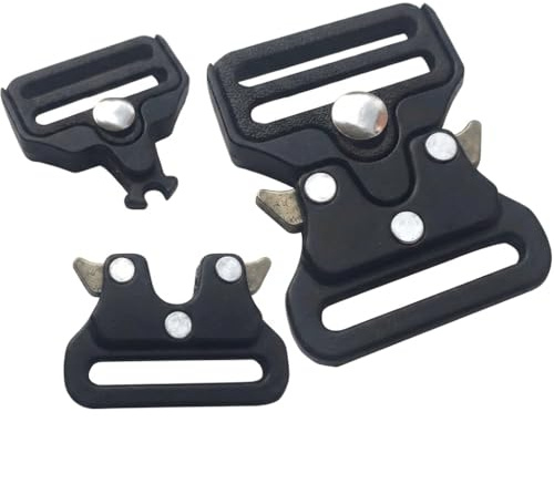 Fibbia tattica in metallo per cintura, 5 cm x 6,5 cm, lega di zinco resistente, chiusura a sgancio rapido, nero, Nero , Hasta 40mm de ancho