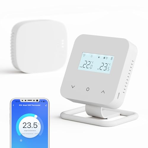 Beok Smart Thermostat for Gas Boiler and Water Floor Heating, Wireless thermostat and Receiver for Central Heating, Programmable Room Thermostat, Compatible with Tuya APP and Alexa Voice Control