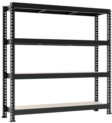 Metalkas MEGA-MET 500 Lagerregal mit 4 MDF-Platten, 180x200x60 cm, Fachlast 500kg, höhenverstellbaren Einlegeböden, Schwerlastregal, Kellerregal, Werkstattregal, aus Metall, Schwarz
