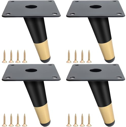 LHNNDM 4 Pcs 10cm Black Metal Furniture Legs, Oblique Table Legs for DIY Furniture Sofas Bed Nightstands wardrobe and Coffee table leg (Black gold, 10)