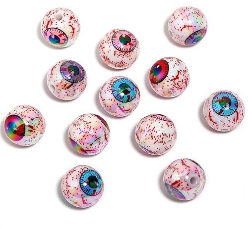 Halloween Acryl Perlen, Blutiges Auge Design, 16mm Rund mit 2,9mm Loch, 20 Stück, für DIY Schmuck, Armbänder, Schlüsselanhänger, Handyketten (Mehrfarbig)