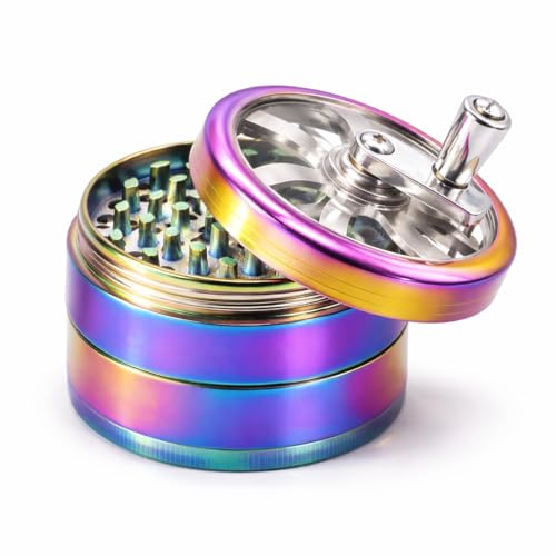 40mm Rainbow Herb Grinder – 4-Part Zinc Alloy Metal Grinder with Magnetic Lid, Diamond Teeth, Pollen Catcher & Chamber for Herbs and Spices