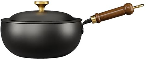 Wok chino, sartén de hierro forjado a mano con mango de madera, sartén tradicional, utensilios de cocina for cocinas de inducción, eléctricas y de gas.(26cm)