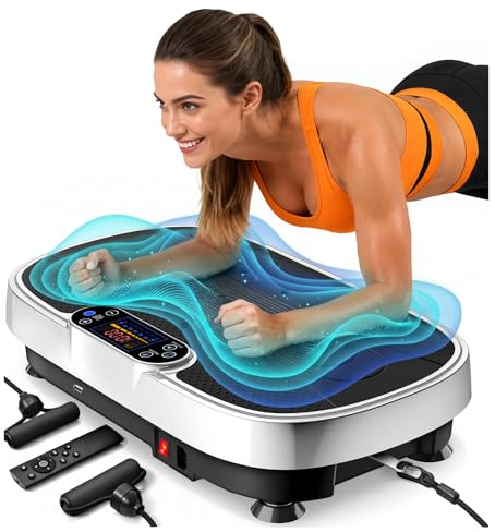 Vibration Plate Exercise Machine for Weight Loss and Lymphatic Drainage - 330lbs Capacity Vibrating Platform for Home Gym Workout, Full Body Shaker Pilates Equipment with Loop Bands for Women and Men