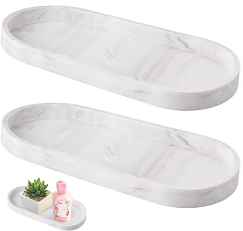 2 Pièces Plateau Salle de Bain, 25×11×2 cm Silicone Plateau Decoratif | Plateau de Rangement Salle de Bain, Plateau Baignoire Blanc pour Salon, Chambre, Lavabo, Baignoire Et L'évier de Cuisine