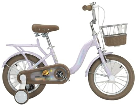 YBNKKUXKN Fahrrad Kinder Fahrrad for Kinder 12-18 Zoll Kinderfahrrad mit Stützrädern und Rücksitz Kinderfahrräder mit Bremse Kinderfahrrad mit Korb kinderfahrrad(Purple,20in)