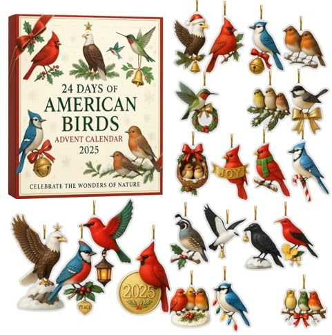 Adventskalender 2025, Weihnachtsbaum Spielzeug Weihnachtsbaumschmuck Adventskalender Countdown Überraschungen Mini-Ornamenten für Weihnachten Tischdekoration Party Gastgeschenke