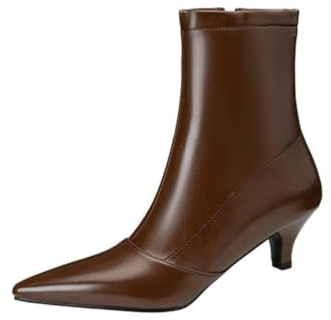 Generico Stivaletti Donna con Tacco Basso Sottile e Punta a Punta, Eleganti per Ufficio e Occasioni Casual diurne,Marrone,34 EU