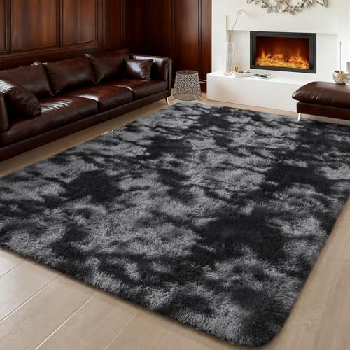 ZXIAOHUI Hochflor Teppich 45 x 145 cm Anti-Rutsch Unterseite, Flauschig, Super Soft, Moderne Deko, Waschbar, Bettvorleger Schlafzimmer rutschfest, Hochflorteppich, für Schlafzimmer, Batikfärbung-A