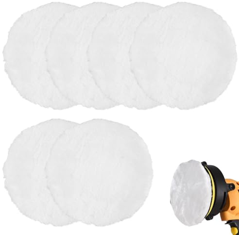 6 stycken polerfästen kompatibla med Bosch excenterslipar, poleringsdynor i lammull, 125 mm, poleringsskivor av lammull, poleringskåpa polersvamp, för bil, bilstrålkastare, korkgolv etc, vit