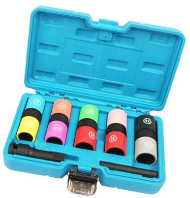 wueiooskj 1/2 Inch Drive Wheel Impact Socket Set for Efficiently Removing Hard-to-Reach Nuts Comes with 5 Pieces Metric Flip Socket 1 2 Inch Drive Wheel Impact Flip Hex Set