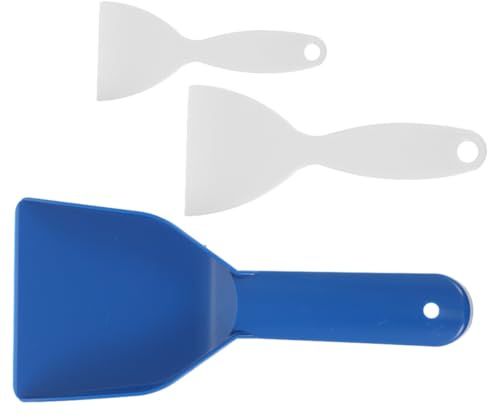 VALICLUD 3pcs Freezer Ice Scraper Set with Plastic Refrigerator Ice Shovels Includes Large Blue Medium and Small White Scrapers Kitchen and Automotive Cleaning Tools