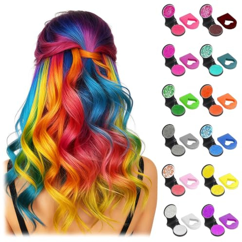 12 Farben Haarkreide für Mädchen Set, Auswaschbare Temporäre Haarfarbe, Tragbare Haarfarbpuder für Kinder, Ideal für Ostergeschenke, Weihnachten, Geburtstagsparty