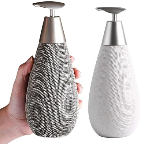 GOIATECH Ceramic Soap Dispenser Set of 2, 400ml Refillable Hand Soap & Lotion Dispenser, Premium Bathroom and Kitchen Countertop Pump Bottles, White & Grey