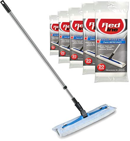 I.P.P.A. Set per la Pulizia del Pavimento. Base 39,5 cm x 11 cm, Manico allungabile 130 cm e 100 Panni Velo elettrostatici impregnati (45 cm x 22 cm). Compatibile con i sistemi swiffer.