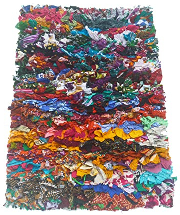 Chardin home Rainbow Shag Rug Multi Color | Boho Rug for Bedroom, Kitchen, Entrance Bathroom and More | Recycled Rag chindi Shaggy Rug 20x30 Inch.