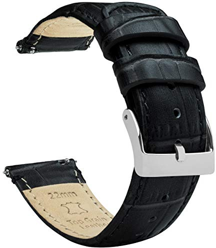 BARTON WATCH BANDS Alligator Grain - Quick Release Leather Watch Bands, Standard Length, Black & Stainless Steel Buckle, 20mm