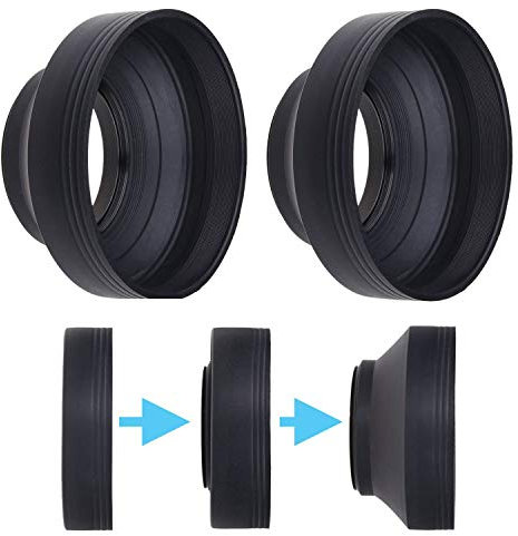 77mm Camera Lens Hood - Rubber - Set of 2 - Collapsible in 3 Steps - Sun Shade/Shield - Reduces Lens Flare and Glare - Blocks Excess Sunlight for Enhanced Photography and Video Footage