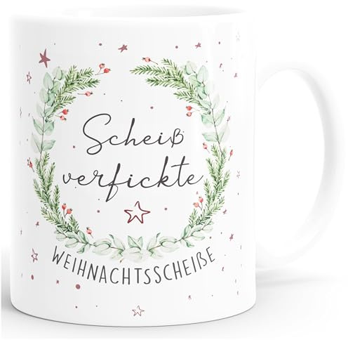 MoonWorks Kaffee-Tasse Spruch scheiß verfickte Weihnachtsscheiße Anti-Weihnachten-Tasse Kaffeebecher Weihnachtsmuffel Uni-weiss Keramik-Tasse