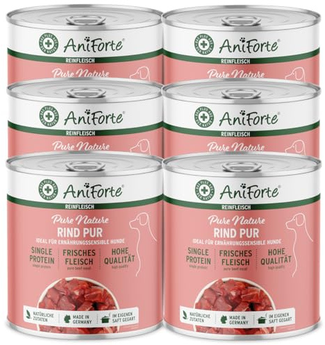 AniForte Barf Hundefutter Nass Rind Pur 6 x 800g – Fleisch Pur, Barffleisch für Hunde, Barffutter, Nassfutter getreidefrei & ohne Zusätze, Wet Dog Food Dosenfutter