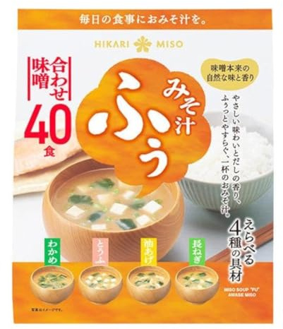 Hikari Miso Japanische Instant Miso-Suppe, 4 Geschmacksrichtungen, 40 Stück Miso-Suppen (Wakame, Frühlingszwiebeln, Tofu, frittierter Tofu)