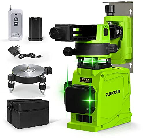 Zokoun 3D German Brand Module Green Line Laser Level 5200mAh Battery with USB Rechargeable, Remote Control Horizontal & Vertical Measuring Tool (GF120)