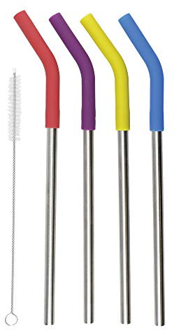 Colourworks Trinkhalme Wiederverwendbar, Strohhalme Plastik mit Reinigungsbürste, Umweltfreundlicher Mehrweg Strohhalm/Trinkhalm, Zero Waste Produkte, Edelstahl, 23 cm (5-teiliges Set)