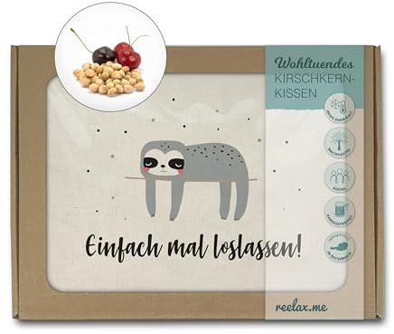 Reelax.me Kirschkernkissen für die Mikrowelle - Körnerkissen mit Spruch hängen lassen Faultier – Geschenk mit Motivations-Spruch – Geschenkidee zum Loslassen, Achtsamkeit für Männer & Frauen