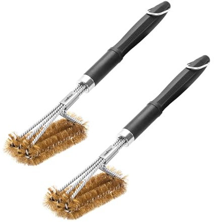 2X Grillfürst Premium Grillbürste mit Messing Borsten, 45 cm - Grill Reinigungsbürste für Grillrost, Grillrost Bürste mit langem 3-Fach Bürstenkopf