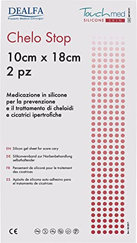 TOUCHMED Chelo Stop - Cerotto in Silicone per Cicatrici e Cheloidi - 10x18 cm - PREVIENE LA FORMAZIONE DI CHELOIDI - RIDUCE LE CICATRICI - Ritagliabile e Riposizionabile - Confezione da 2 Pezzi