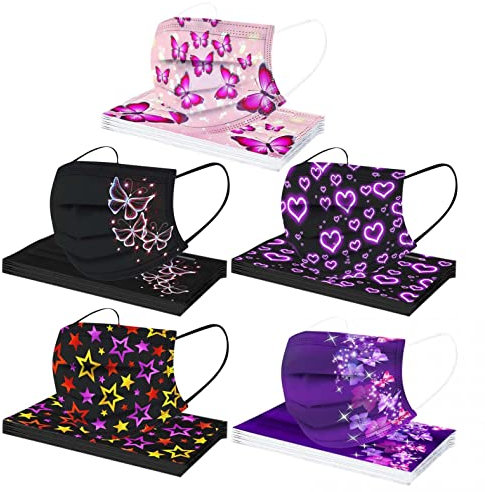 MEIYOUMK 50 Stück Mundschutz Erwachsene, Blumenmotiv Mund Nasenschutz MNS Halstuch Mund und Nasenschutz, Multifunktionstuch Atmungsaktiv Bandana, 3-lagig MNS Face Halstuch Schals für Damen und Herren