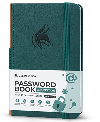 Clever Fox Passwortbuch, 2. Ausgabe, klein, Taschen-Passworthalter mit laminierten alphabetischen Registern, Internet-Adress-Notizbuch und Anmeldedaten, Organizer-Tagebuch, 8,9 x 14,2 cm,