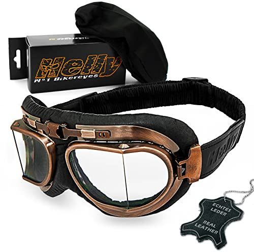 HELLY® - No.1 Bikereyes® | Motorradbrille | echt Leder | beschlagfrei, winddicht, HLT® Kunststoff-Sicherheitsglas nach DIN EN 166 | Motorradbrille: 1410