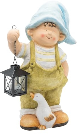 Wichtelstube-Kollektion Gartenfigur XL Hans mit Gans und Laterne Dekofigur Outdoor 40cm hoch Gartedeko Wetterfest für Außen Polyresin