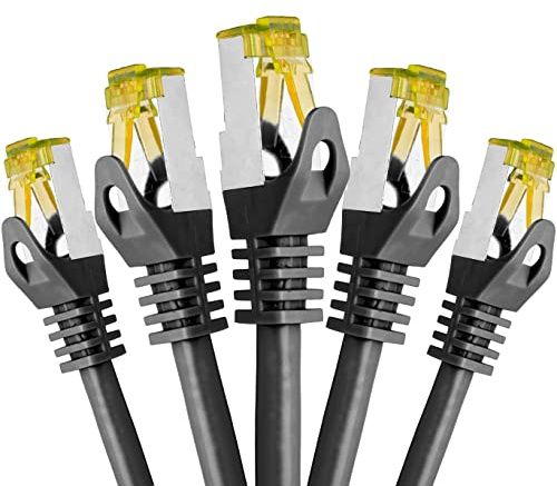 BIGtec LAN Kabel 5 Stück 1,5m Netzwerkkabel CAT7 Ethernet Internet Patchkabel CAT.7 schwarz Gigabit doppelt geschirmt Netzwerke Router Switch 2 x Stecker RJ45 kompatibel zu CAT.5 CAT.6 CAT.6a CAT.8