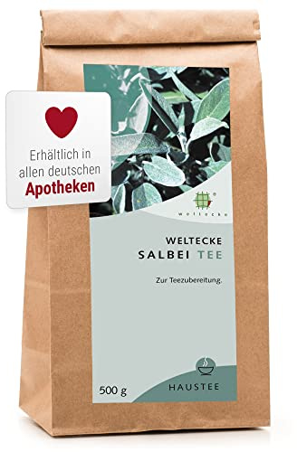 Weltecke Salbei-Tee lose 250 g | Arzneibuch-Qualität in Deutschland hergestellt & kontrolliert | Aromatischer Kräutertee | Frisch abgefüllt, direkt geliefert | Getrocknete Salbeiblätter