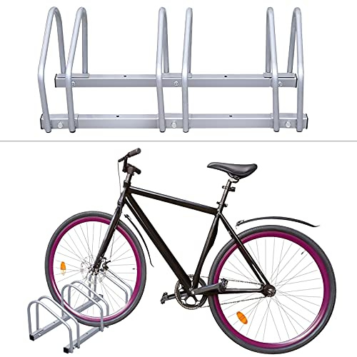 Herrselsam Fahrradständer für 3 Fahrräder, Boden und Wandmontage, Aufstellständer Fahrrad Ständer, 35-55mm Reifenbreite, für Garage und Garten, Silber