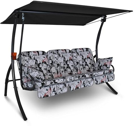 Angerer Freizeitmöbel GmbH Hollywoodschaukel Primero - Gartenschaukel Made in Germany - Schaukel zum Sitzen, Liegen und Entspannen - inklusive Bett-Funktion - einfache Montage (Schwarz-Weiß gemustert)