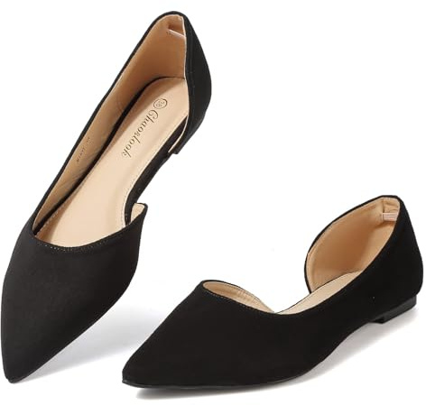 Chaoslook Womens Pointed Toe Black Ballet Flats Comfortable Casual Dress Flats for Women Elegant Memory Foam Flats with Party Wedding