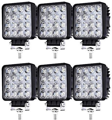 Herrselsam Proyector de trabajo LED 48W,Proyector auxiliar de coche impermeable IP67,Proyector LED todo terreno 6500K,Proyector LED de 12v para ATV camión tractor,moto (6 piezas)