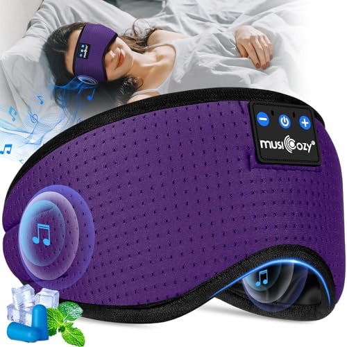 MUSICOZY Sleep Mask Headphones, 100% Blackout Bluetooth Eye Mask, Ultra-Thin Speakers, 16Hrs Playtime, Wireless Cooling Sleep Headphones for Side Sleepers, Travel, Relaxation, Gifts for Men Women