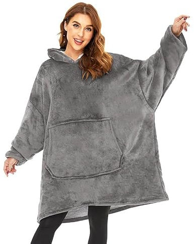 PUMATOMA Tragbare Decke Hoodie für Damen und Herren, übergroße Flanell-Kapuze mit riesiger Tasche, Geschenk für Erwachsene, Einheitsgröße, GRAU, Oversized