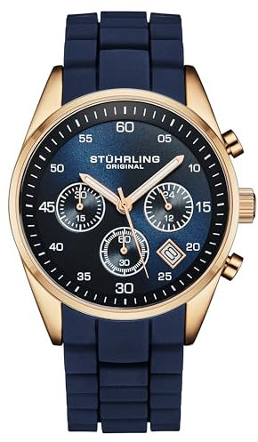 Stuhrling Original Herren-Chronograph mit 42-mm-Gehäuse, Silikonarmband, Datumskalender, wasserdicht