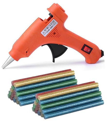 Cordless Mini Hot Glue Gun - 20W Fast Heating, 60 Coloured Glue Sticks, Kids Crafts, Christmas DIY, Multi-Material (Orange)